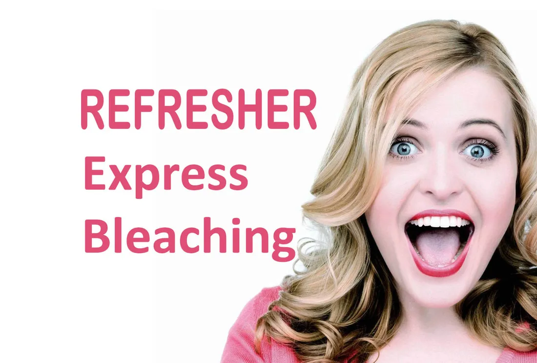 Grafik Refresher Express Bleaching mit lachender Frau