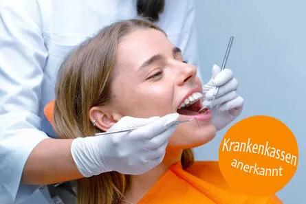 Dentalhygiene-Behandlung bei WHITE SMYLE, mit Hinweis «Krankenkassen anerkannt»